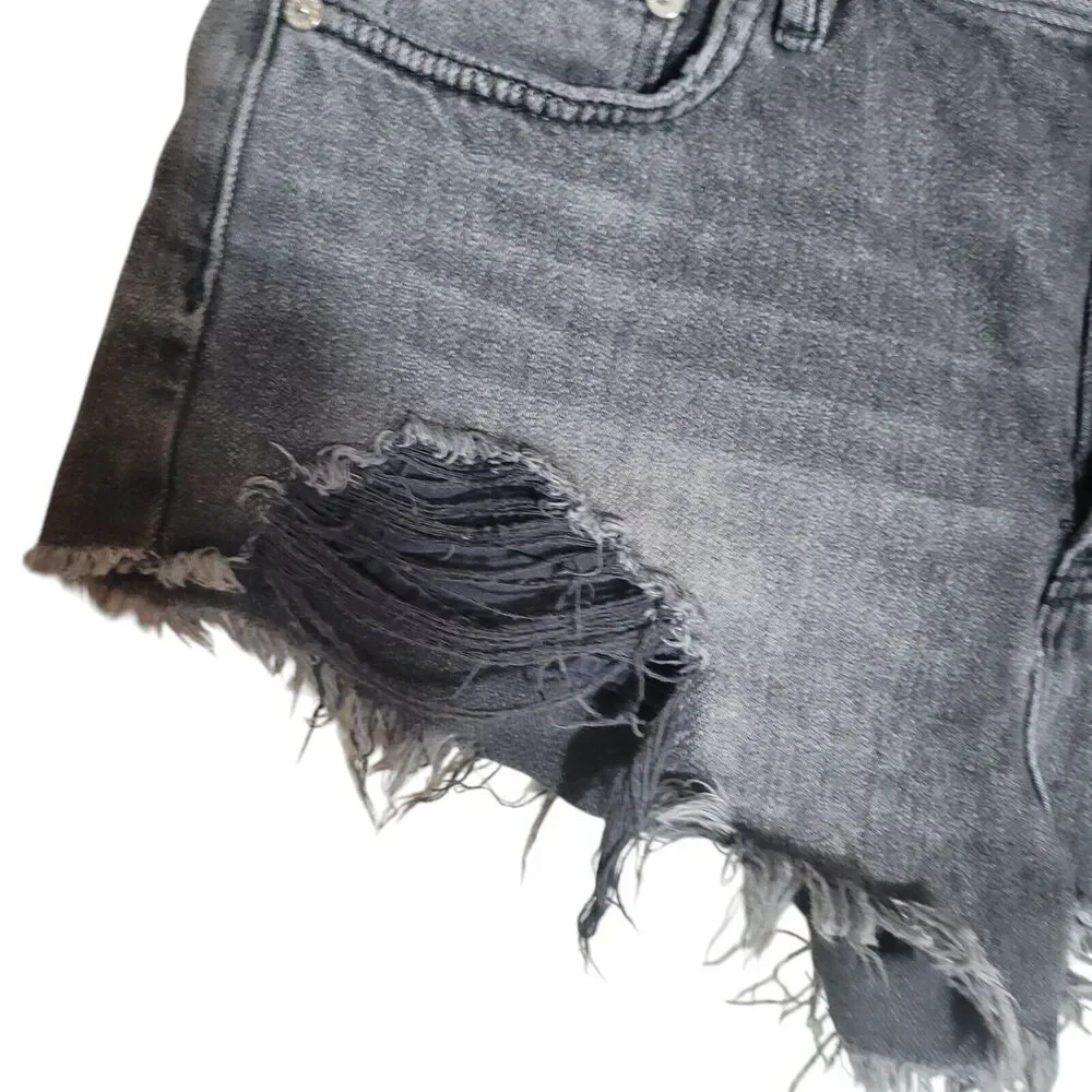 We The Free Distressed Denim Shorts Women's Size 29 Faded Black Button Fly Beach